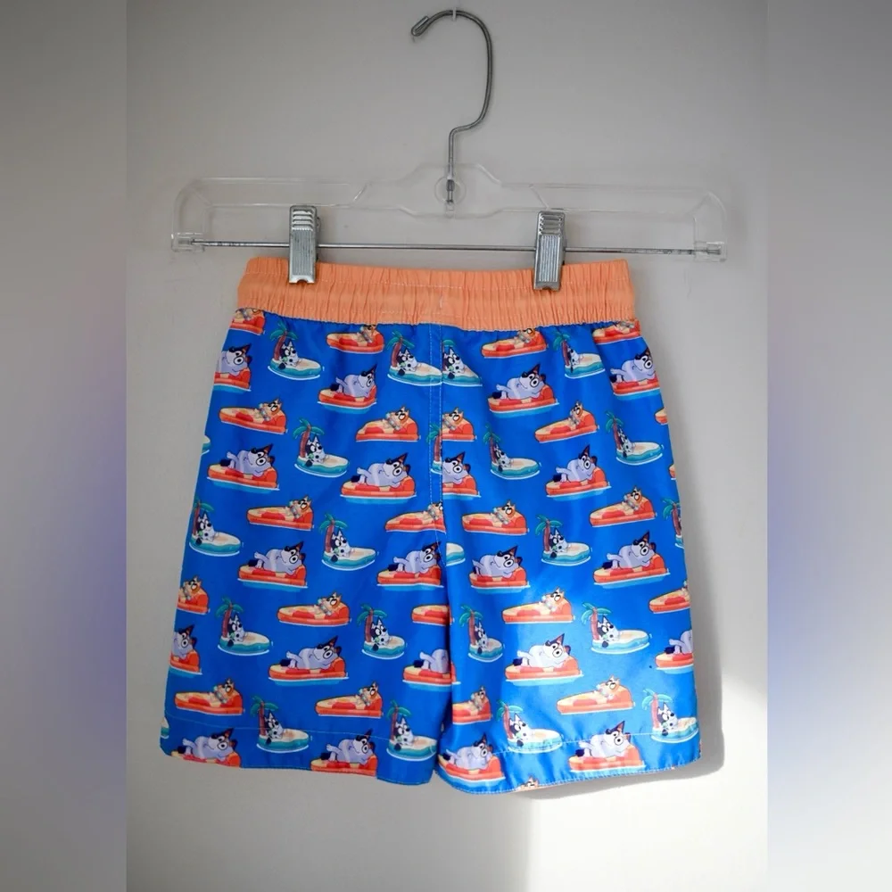 Kids Bluey Swim Trunks 3T - NWOT Boys- Blue & Orange Shorts with Liner - Picture 3 of 7
